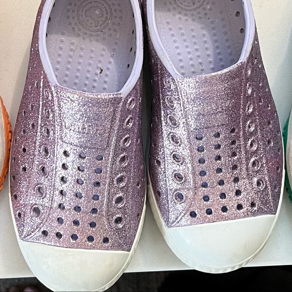 Size 10 purple sparkle natives.
